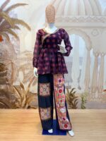 Navratri Special Wine Color Faux Georgette Fabric Print Work Kediya Jeans Set