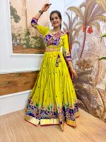 Navratri Special Yellow Color Rayon Fabric Embroidery Work Lehenga