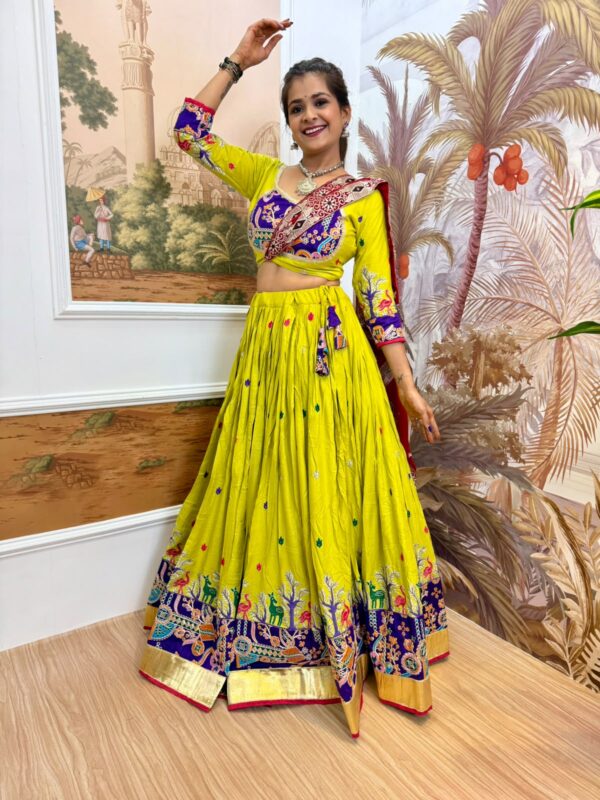 Navratri Special Yellow Color Rayon Fabric Embroidery Work Lehenga