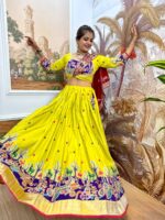 Navratri Special Yellow Color Rayon Fabric Embroidery Work Lehenga