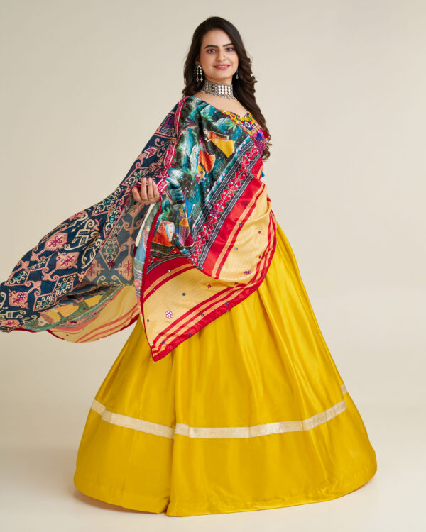Navratri Special Yellow Color Satin Silk Fabric Gamthi Work Lehenga