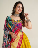 Navratri Special Yellow Color Satin Silk Fabric Gamthi Work Lehenga