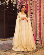 Off White Color Faux Georgette Fabric Sequence With Multi Thread Embroidery Work Anarkali Suit