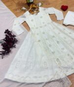 Off White Color Faux Georgette Fabric Sequence With Multi Thread Embroidery Work Anarkali Suit