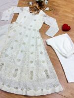 Off White Color Faux Georgette Fabric Sequence With Multi Thread Embroidery Work Anarkali Suit