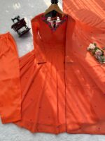 Orange Color Faux Georgette Fabric Embroidery Thread Work Anarkali Suit