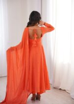 Orange Color Faux Georgette Fabric Embroidery Thread Work Anarkali Suit