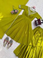 Parrot Color Chinon Silk Fabric Embroidery With Sequence Work Palazzo Suit