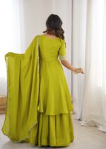 Parrot Color Chinon Silk Fabric Embroidery With Sequence Work Palazzo Suit