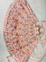 Peach Color Butterfly Soft Net Fabric Multi Thread Embroidery Work Lehenga