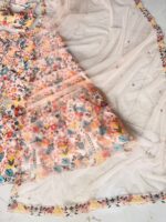 Peach Color Butterfly Soft Net Fabric Multi Thread Embroidery Work Lehenga