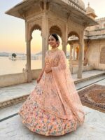 Peach Color Butterfly Soft Net Fabric Multi Thread Embroidery Work Lehenga