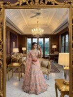 Peach Color Butterfly Soft Net Fabric Multi Thread Embroidery Work Lehenga