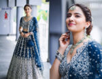 Peacock Blue Heavy Butterfly Net Beautiful Embroidery Work Bridal Lehenga