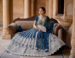 Peacock Blue Heavy Butterfly Net Beautiful Embroidery Work Bridal Lehenga