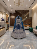Peacock Blue Heavy Butterfly Net Beautiful Embroidery Work Bridal Lehenga