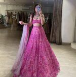 Pink Color Butterfly Soft Net Fabric Sequence With Coding Work Lehenga