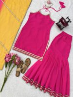 Pink Color Faux Georgette Fabric Digital Print With Mirror Work Sharara Set