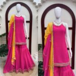 Pink Color Faux Georgette Fabric Digital Print With Mirror Work Sharara Set
