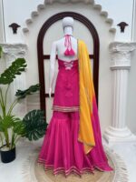 Pink Color Faux Georgette Fabric Digital Print With Mirror Work Sharara Set