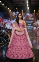 Pink Color Net Fabric Sequence With Jari Work Lehenga
