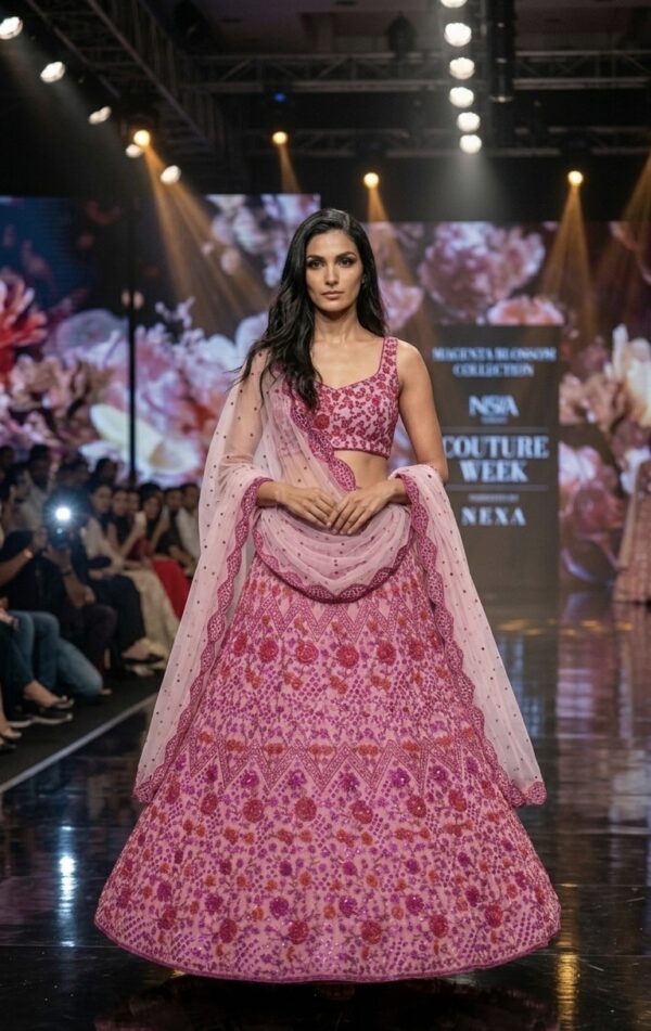 Pink Color Net Fabric Sequence With Jari Work Lehenga