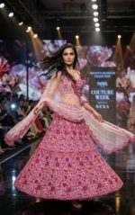 Pink Color Net Fabric Sequence With Jari Work Lehenga