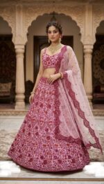 Pink Color Net Fabric Sequence With Jari Work Lehenga
