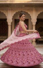 Pink Color Net Fabric Sequence With Jari Work Lehenga