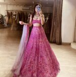 Pink Color Net Fabric Sequence With Jari Work Lehenga