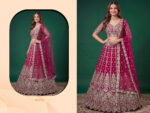 Pink Color Soft Net Fabric Multiple Sequence Embroidery Work Bridal Lehenga