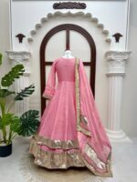 Pink Color Tabby Organza Silk Fabric Real Mirror Hand Work Lehenga Anarkali Suit