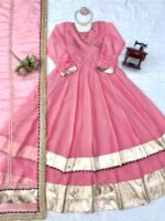 Pink Color Tabby Organza Silk Fabric Real Mirror Hand Work Lehenga Anarkali Suit