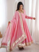 Pink Color Tabby Organza Silk Fabric Real Mirror Hand Work Lehenga Anarkali Suit