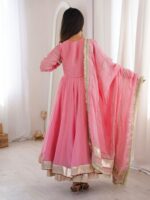 Pink Color Tabby Organza Silk Fabric Real Mirror Hand Work Lehenga Anarkali Suit