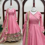 Pink Color Tabby Organza Silk Fabric Real Mirror Hand Work Lehenga Anarkali Suit