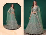 Pista Color Soft Net Fabric Multiple Sequence Embroidery Work Bridal Lehenga