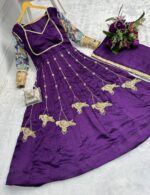 Purple Color Blooming Vichitra Fabric Sequence With Embroidery Jari Work Gown