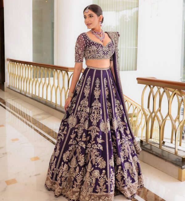 Purple Color Faux Georgette Fabric Jari With Sequence Work Lehenga