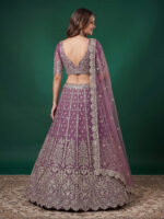 Purple Color Soft Net Fabric Multiple Sequence Embroidery Work Bridal Lehenga
