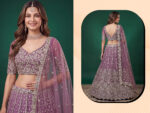 Purple Color Soft Net Fabric Multiple Sequence Embroidery Work Bridal Lehenga