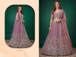 Purple Color Soft Net Fabric Multiple Sequence Embroidery Work Bridal Lehenga