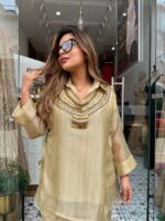 Rakhi Special Cream Color Salsa Crush Fabric Hand Work Shrug Cord Set