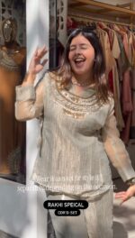 Rakhi Special Grey Color Salsa Crush Fabric Hand Work Shrug Cord Set