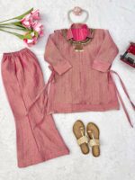 Rakhi Special Pink Color Salsa Crush Fabric Hand Work Shrug Cord Set