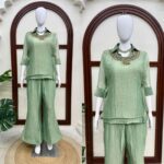 Rakhi Special Pista Color Salsa Crush Fabric Hand Work Shrug Cord Set