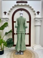 Rakhi Special Pista Color Salsa Crush Fabric Hand Work Shrug Cord Set