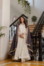 Rakhi Special White Color Nc Moss Fabric Ruffle Style Gown