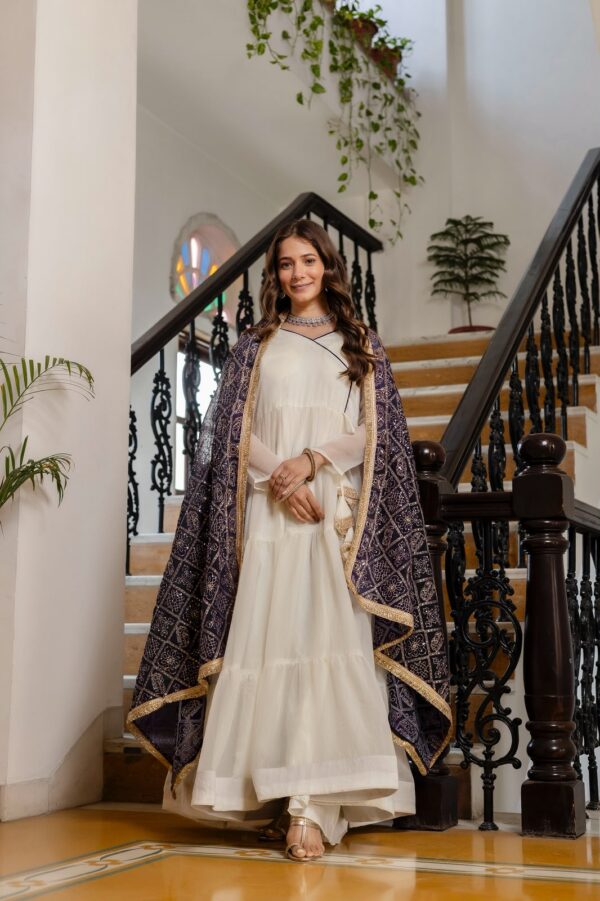 Rakhi Special White Color Nc Moss Fabric Ruffle Style Gown