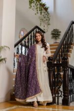 Rakhi Special White Color Nc Moss Fabric Ruffle Style Gown